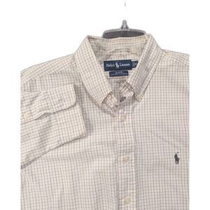 Ralph Lauren Dress Shirt Mens XL Beige  Checkered Blake Two Ply Cotton Mens